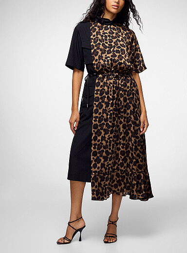 Sacai Leopard Leopard print mixed material long dress for women