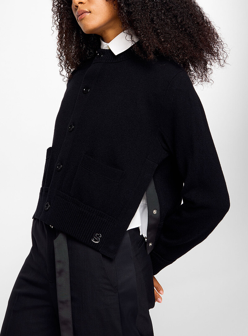 Button-up mock-neck wool cardigan product image (primary)