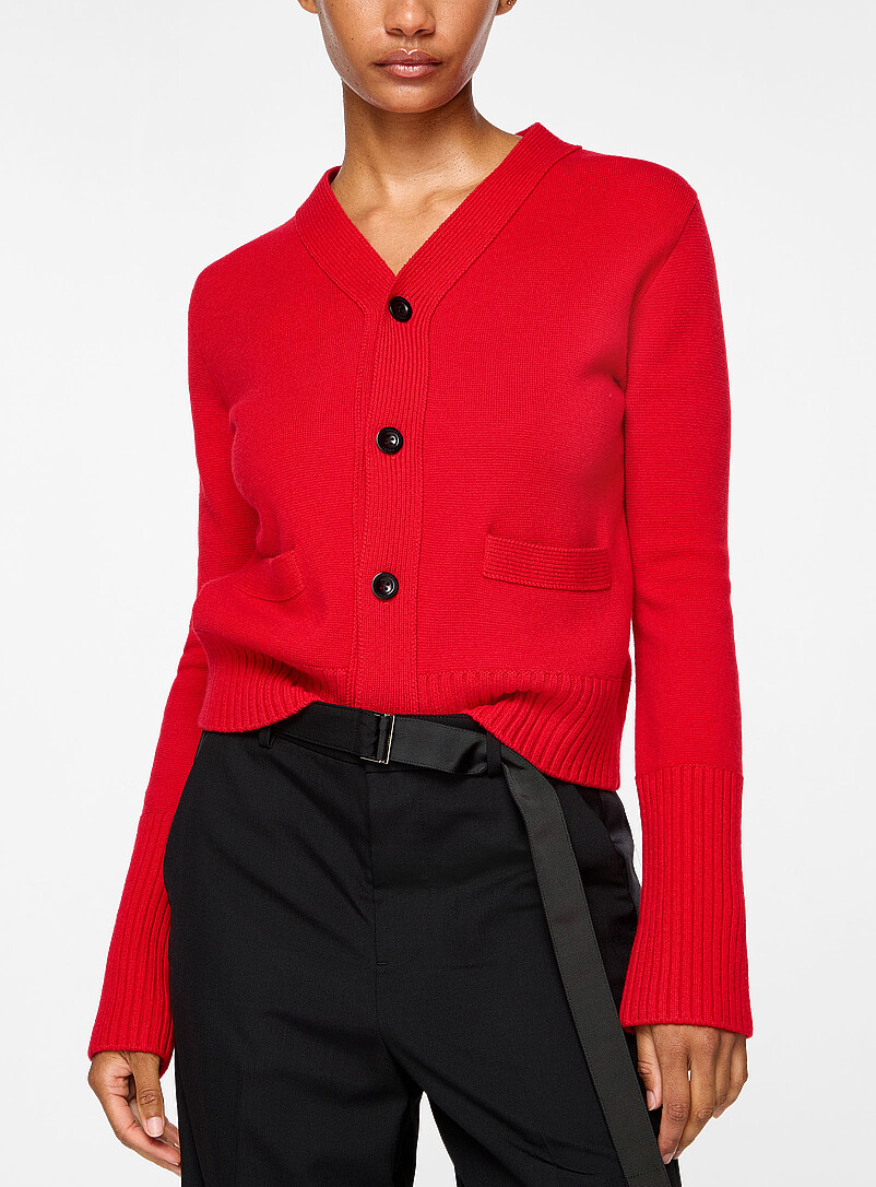 Red wool cardigan product image (primary)