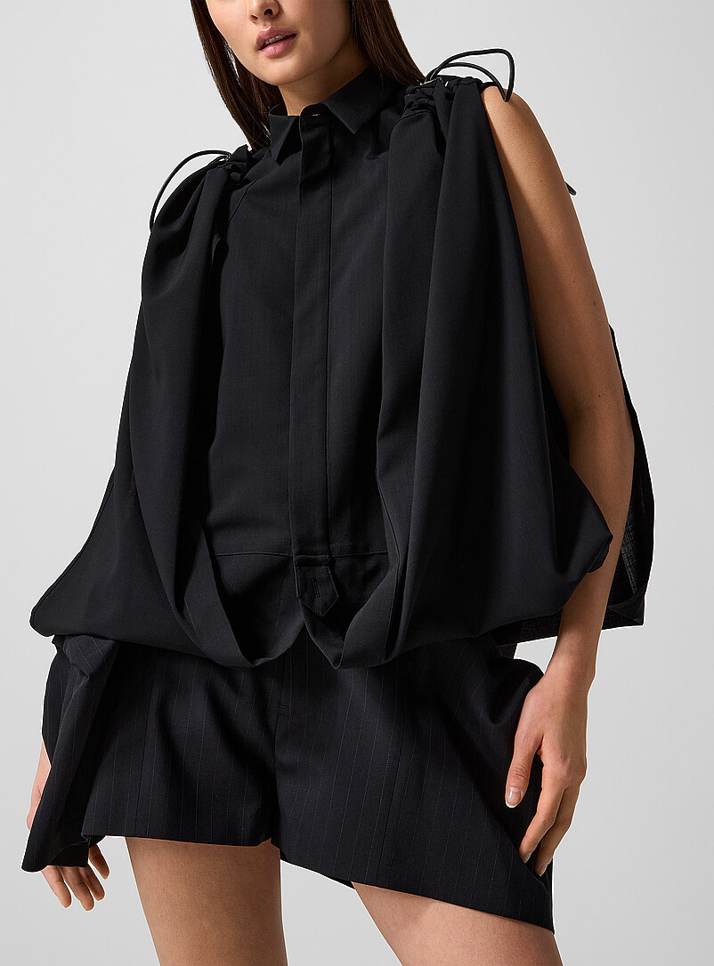 Drawcord draped pure wool blouse product image (primary)