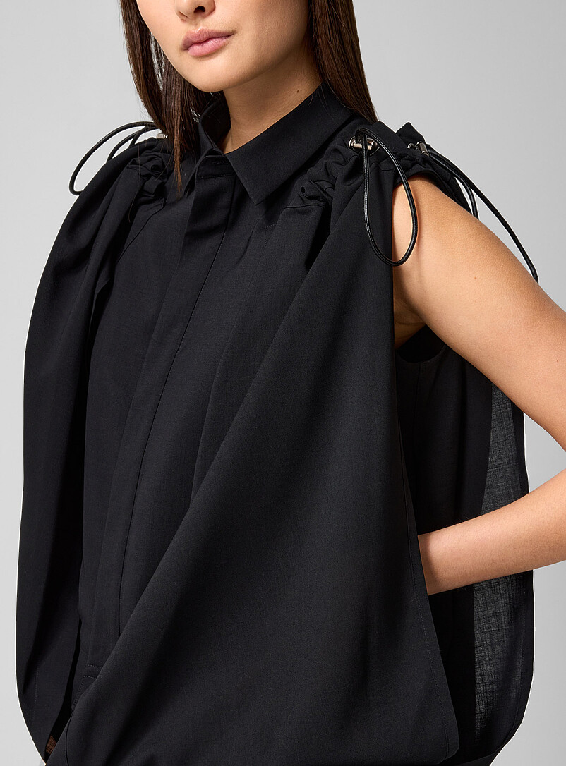 Drawcord draped pure wool blouse product image 2