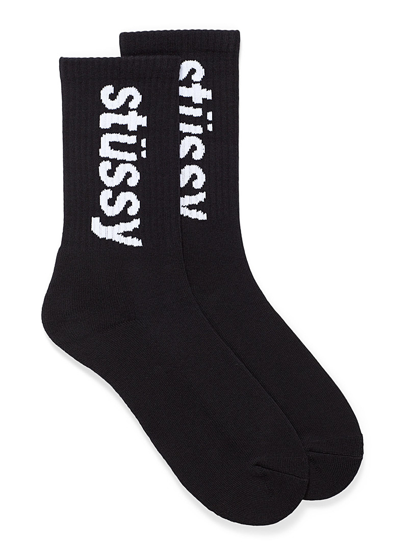 Stüssy Black Helvetica jacquard logo sock for men