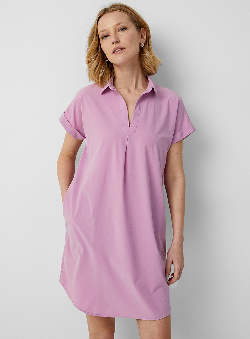 Indyeva Pink Shirt collar stretch dress for women