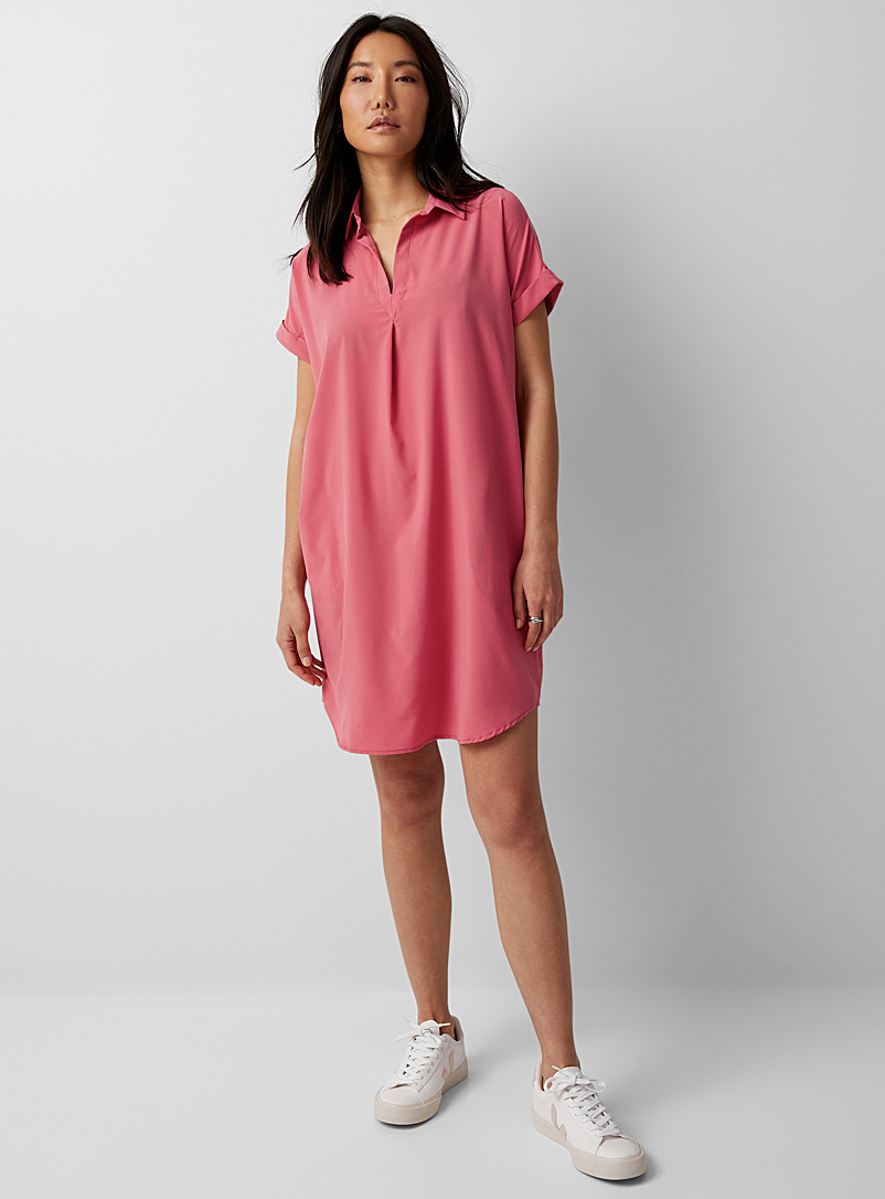 Indyeva Dusky Pink Shirt collar stretch dress for women