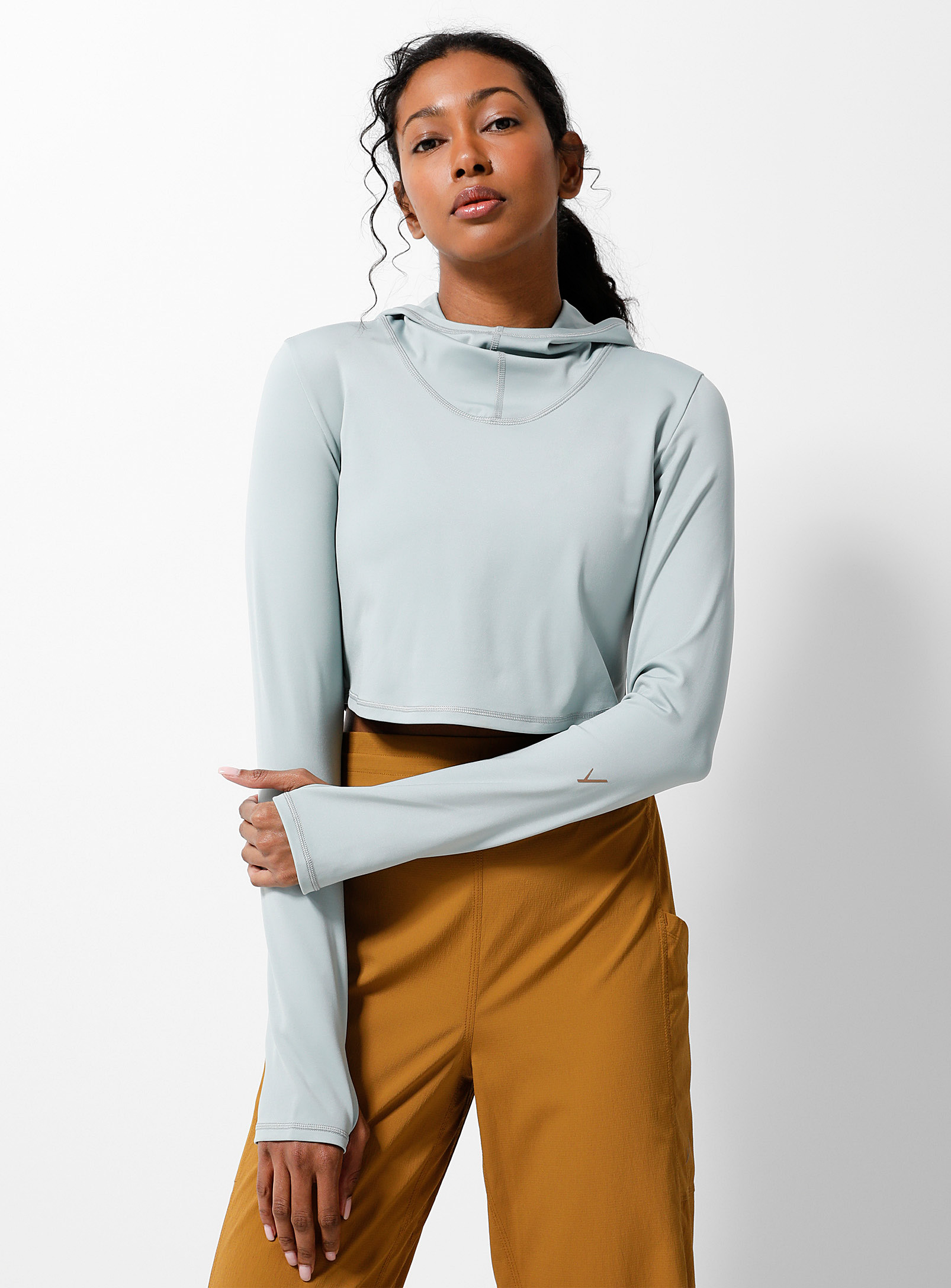 Indyeva Fitted Hooded Crop Top In Baby Blue