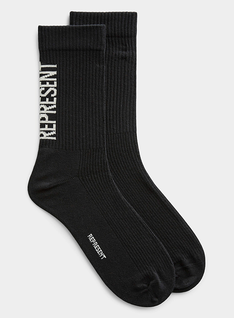 Represent: La chaussette côtelée logo vertical Noir pour homme