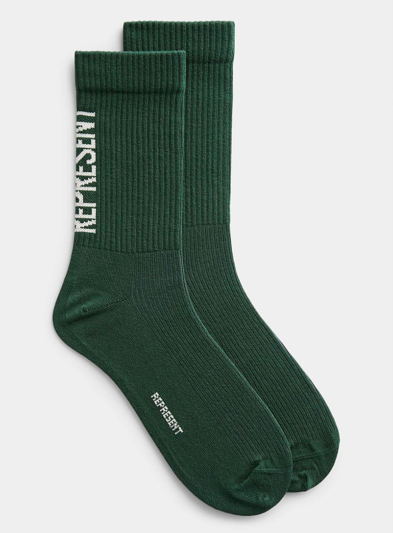 Represent Green Vertical logo ribbed sock for men