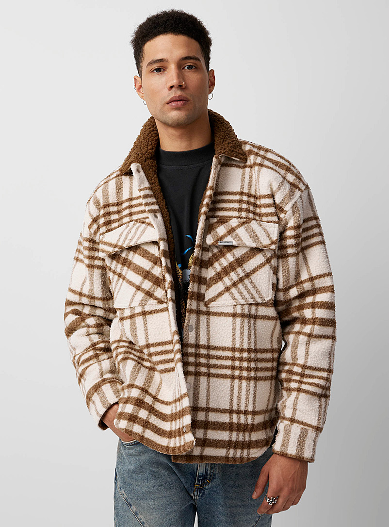 Represent Fawn Sherpa-lined natural check overshirt for men
