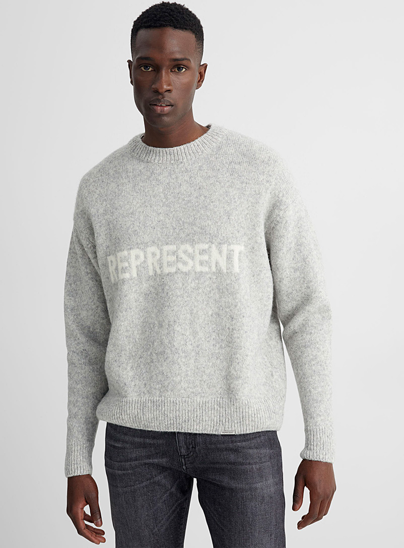 Represent Dark Grey Jacquard logo sweater for men