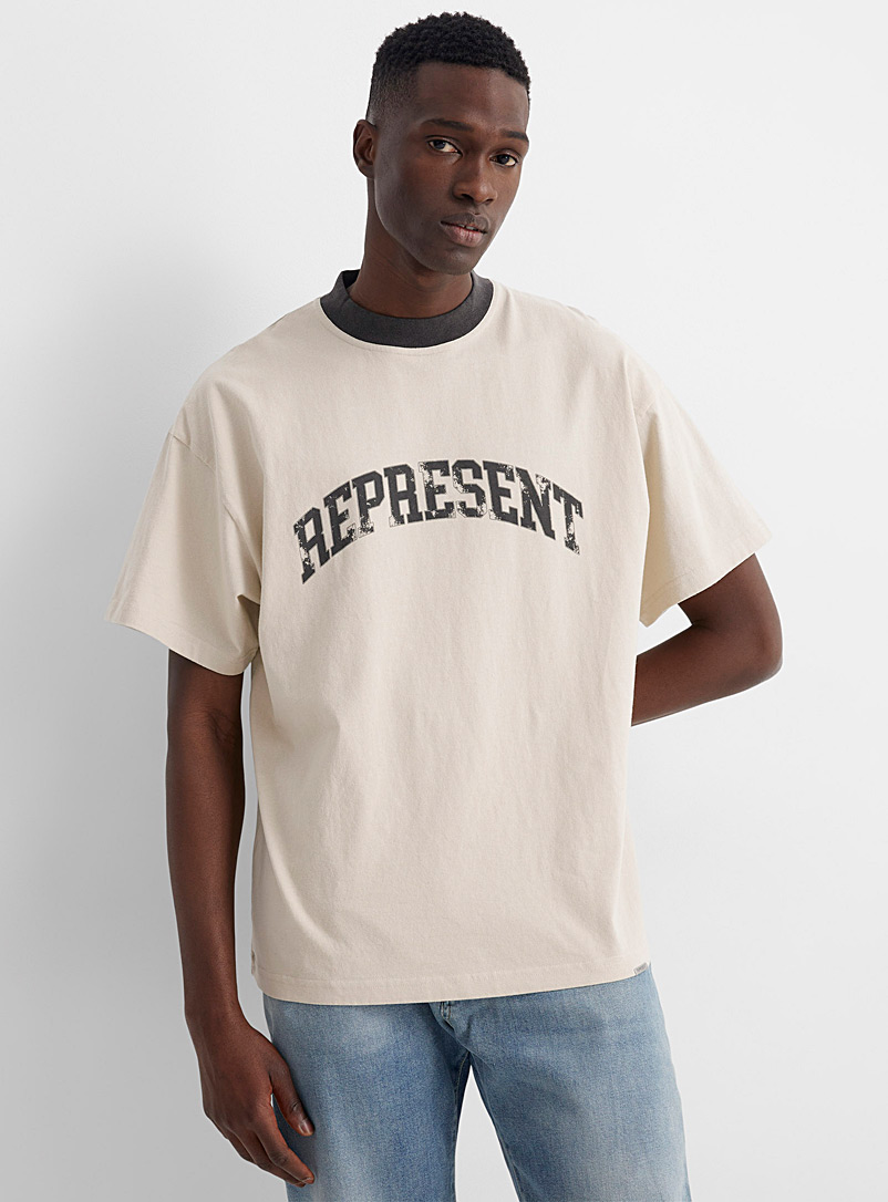 Represent Cream Beige Retro logo T-shirt for men