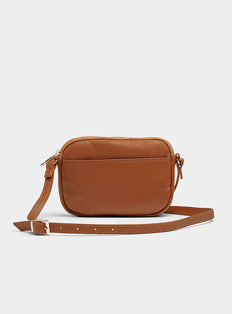 Simons Brown Small pebbled leather rectangular shoulder bag Exclusive collection from Italy for women