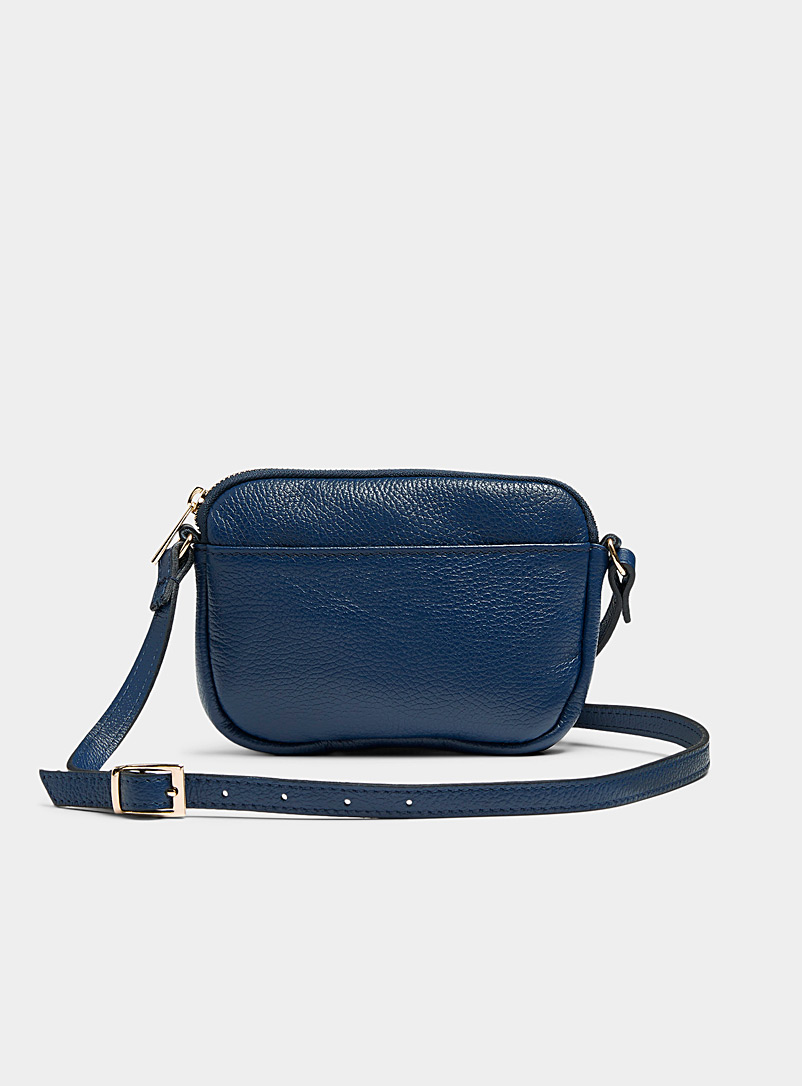 Simons Dark Blue Small pebbled leather rectangular shoulder bag Exclusive collection from Italy for women