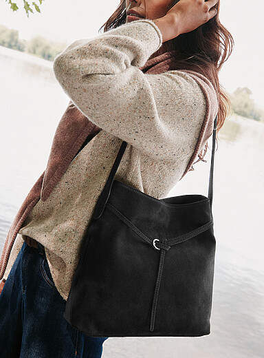 Strap-detail suede hobo bag <b>Exclusive collection from Italy</b>