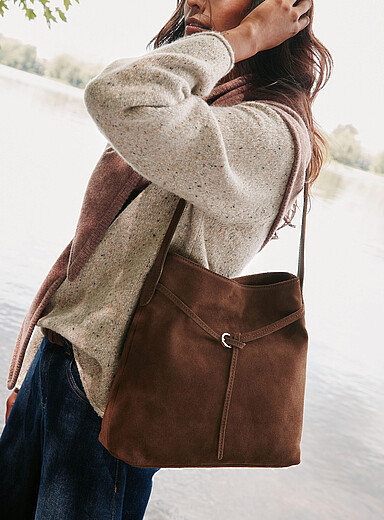 Strap-detail suede hobo bag <b>Exclusive collection from Italy</b>
