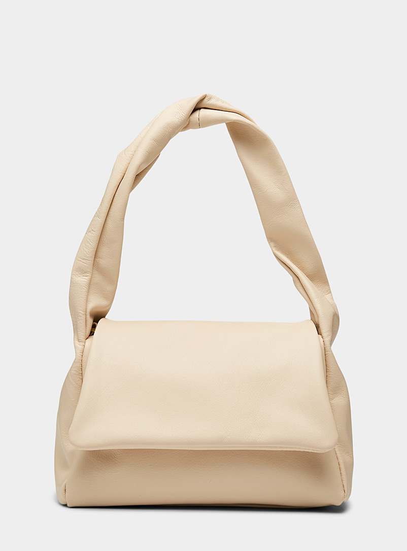Simons Cream Beige Twisted strap leather bag for women
