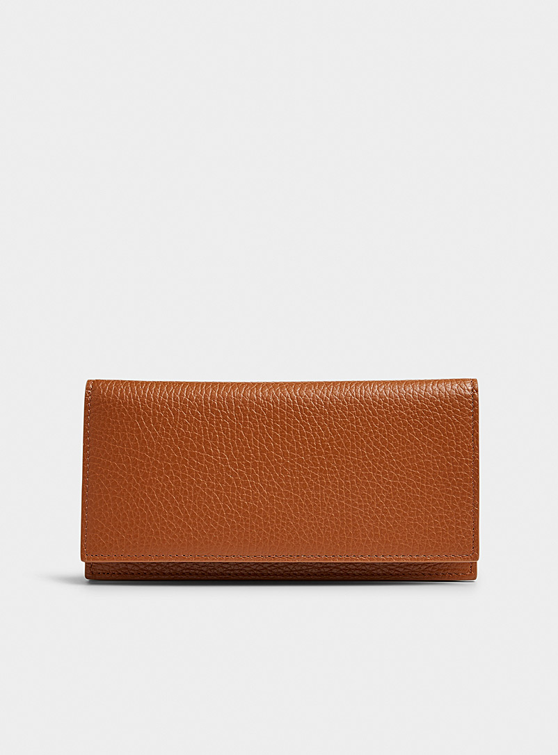Simons Brown Grained leather bi-fold wallet Exclusive collection from Italy for women
