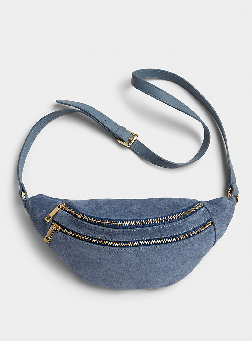 Simons Slate Blue Gold-accent suede oversized belt bag Exclusive collection from Italy for women