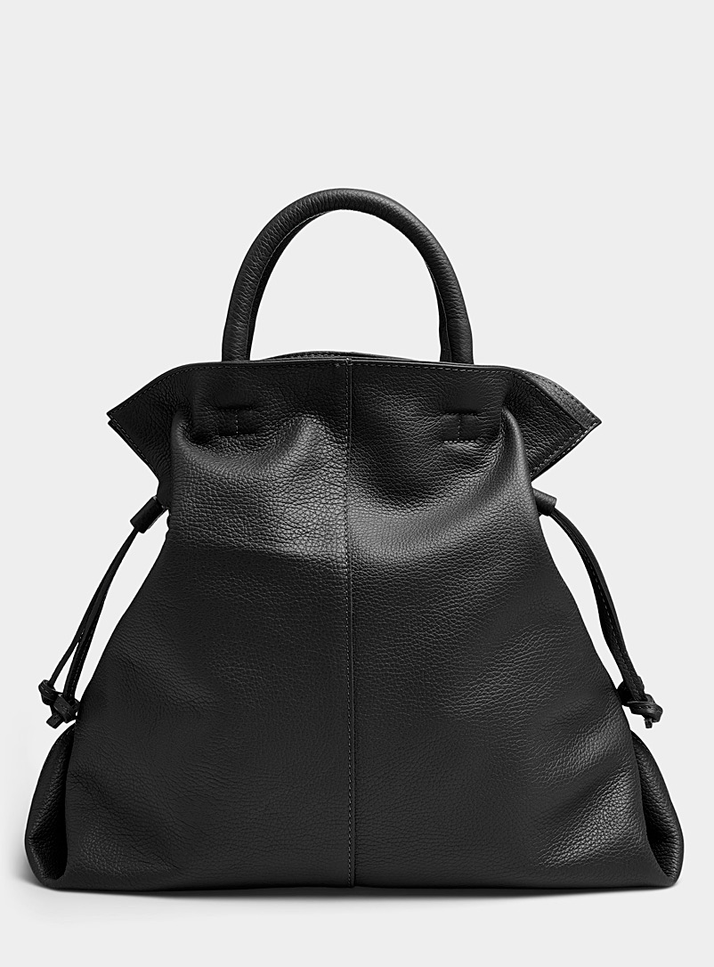 Simons Black Folded-corner pebbled leather tote Exclusive collection from Italy for women