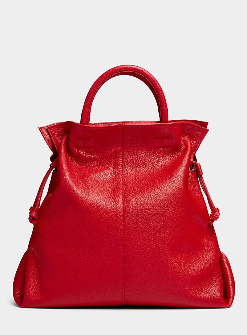 Simons Red Folded-corner pebbled leather tote Exclusive collection from Italy for women