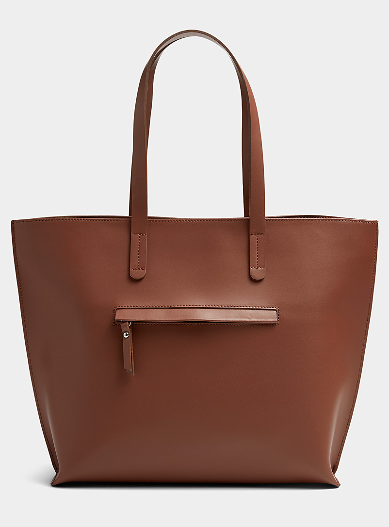 Simons Medium Brown Minimalist leather tote for women