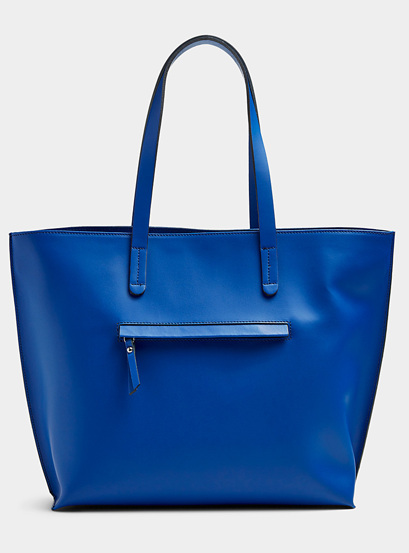 Simons Blue Minimalist leather tote for women