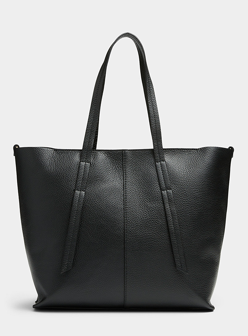 Simons Black Grained trapezoid tote for women