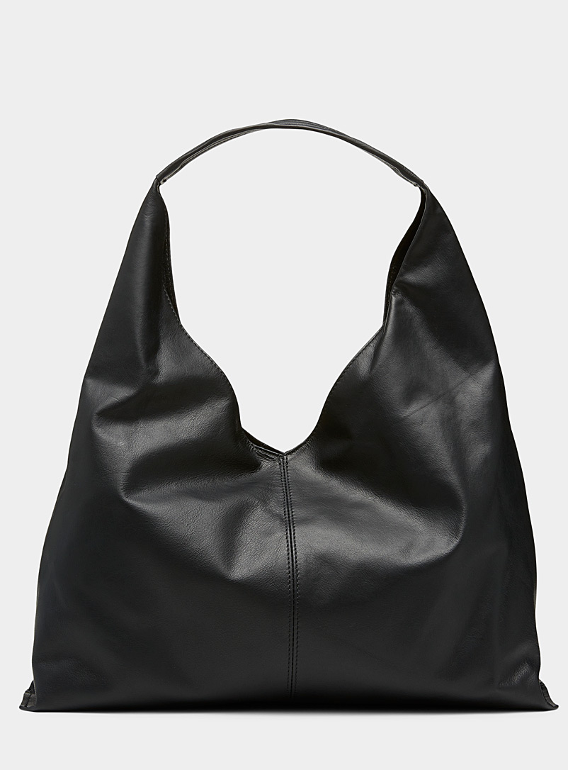 Simons Black Supple leather hobo tote bag for women