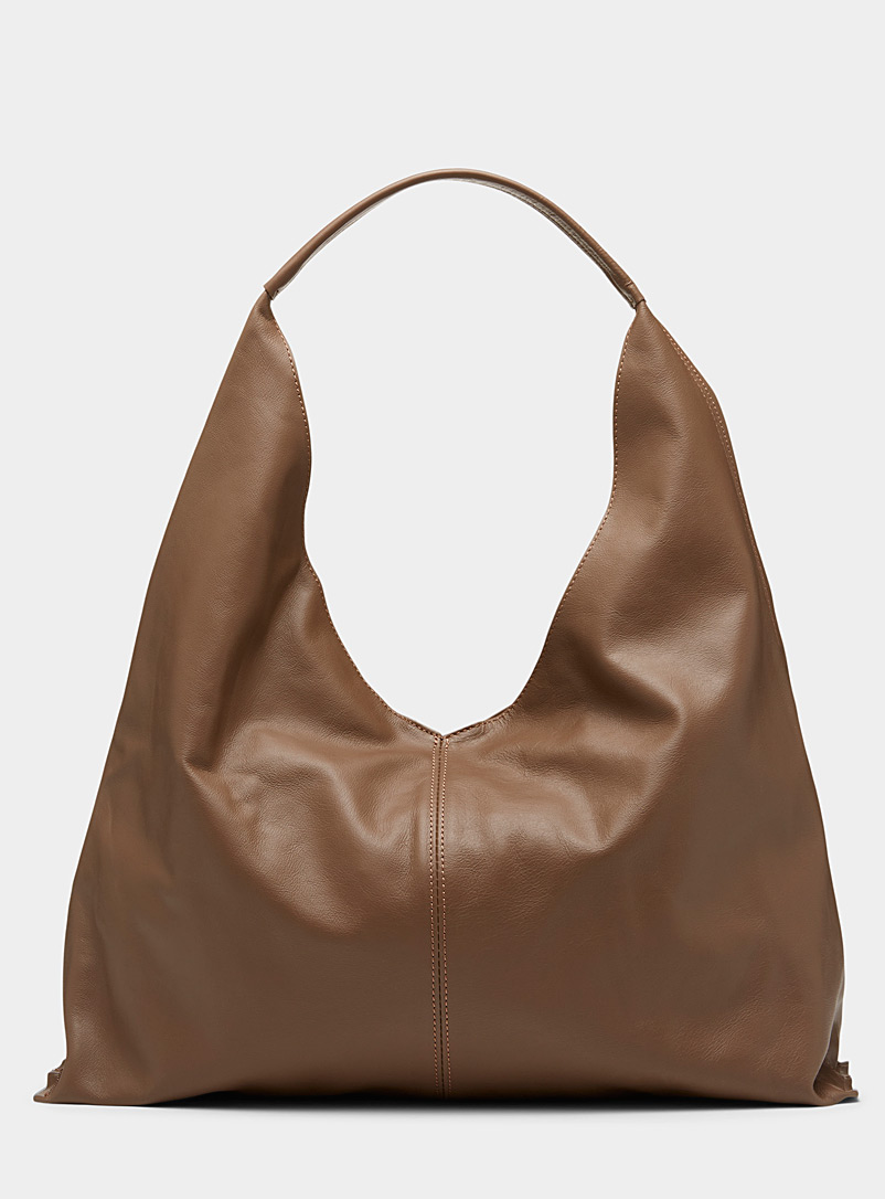 Simons Light Brown Supple leather hobo tote bag for women