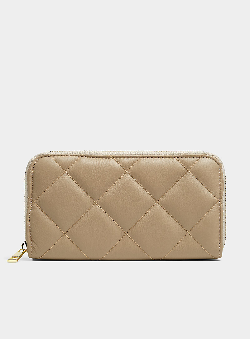 Simons Light Brown Quilted diamond leather wallet Exclusive collection from Italy for women