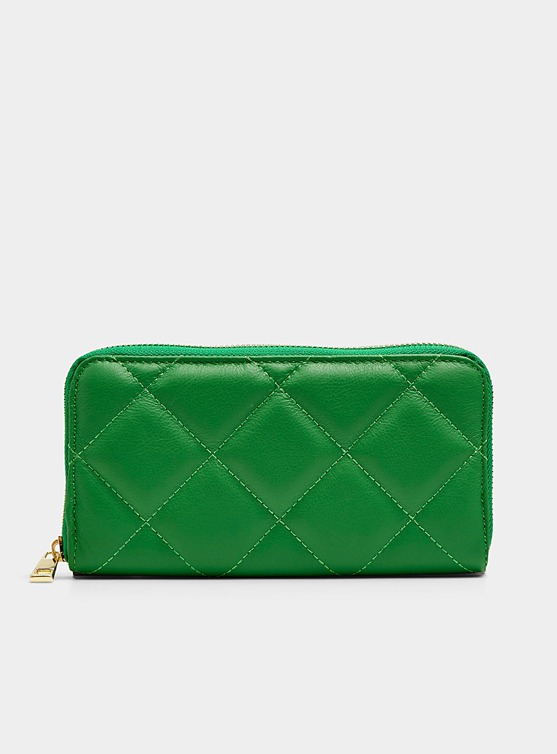 Simons Green Topstitched diamond wallet for women