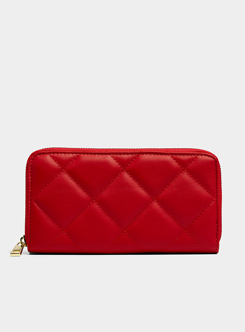 Simons Red Quilted diamond wallet for women
