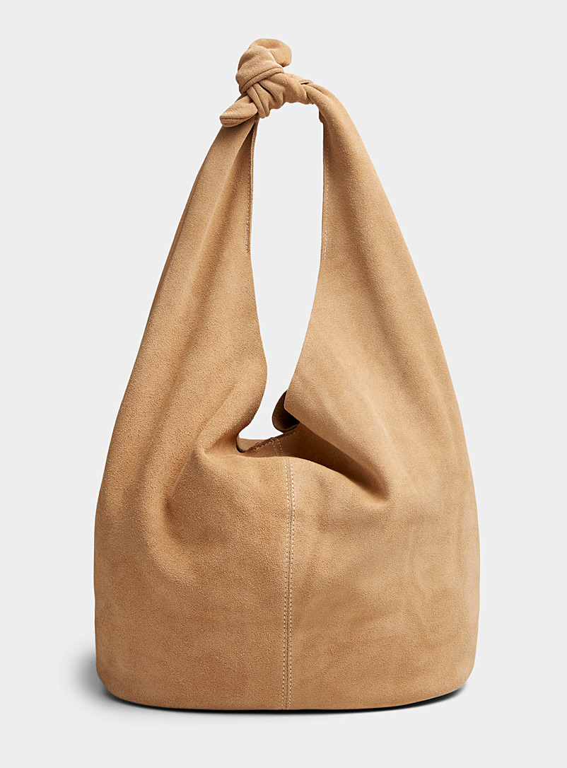 Simons Cream Beige Slouchy suede knot-handle bag for women