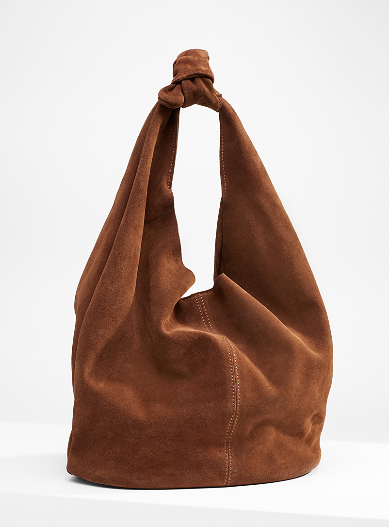 Simons Medium Brown Slouchy suede knot-handle bag for women