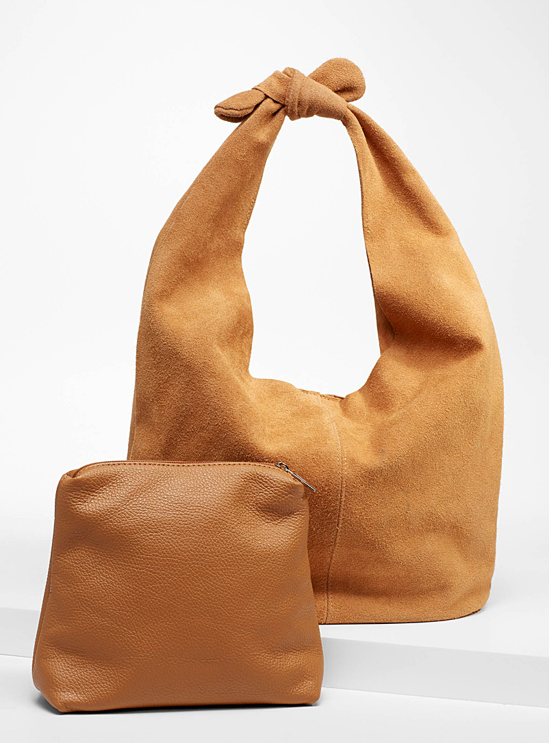 Simons Medium Brown Slouchy suede knot-handle bag for women