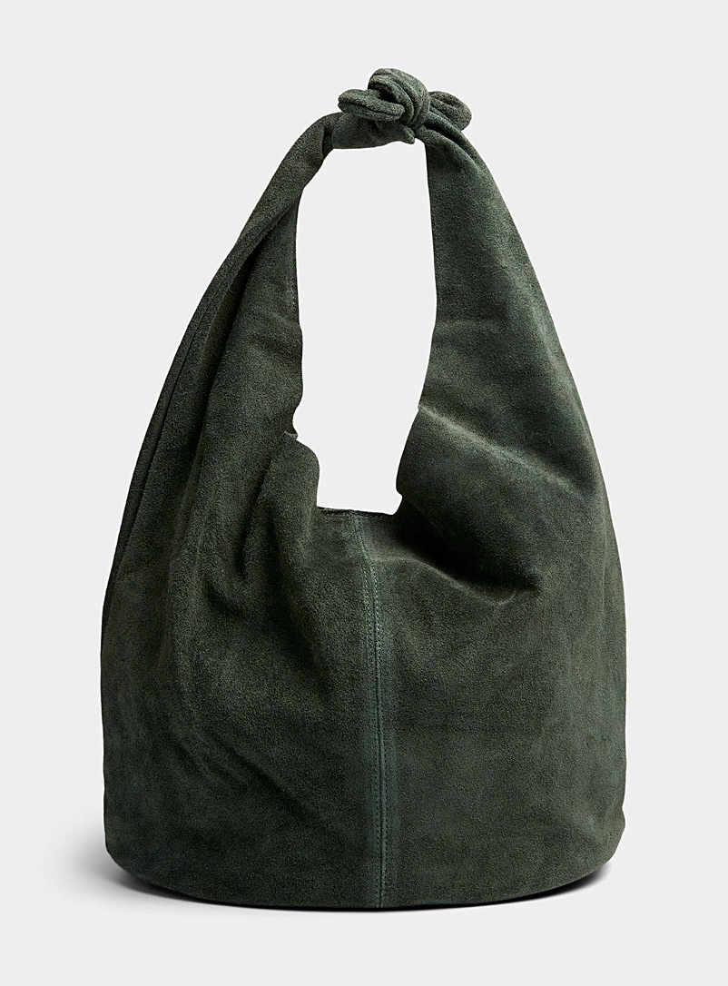 Simons Mossy Green Slouchy suede knot-handle bag for women