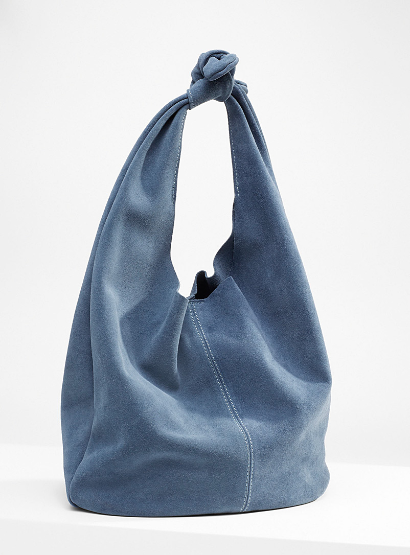 Simons Slate Blue Slouchy suede knot-handle bag for women