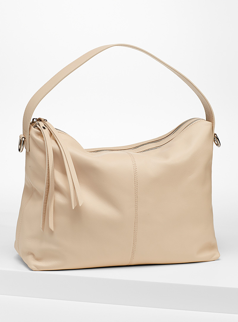 Simons Cream Beige Supple leather shoulder saddle bag for women