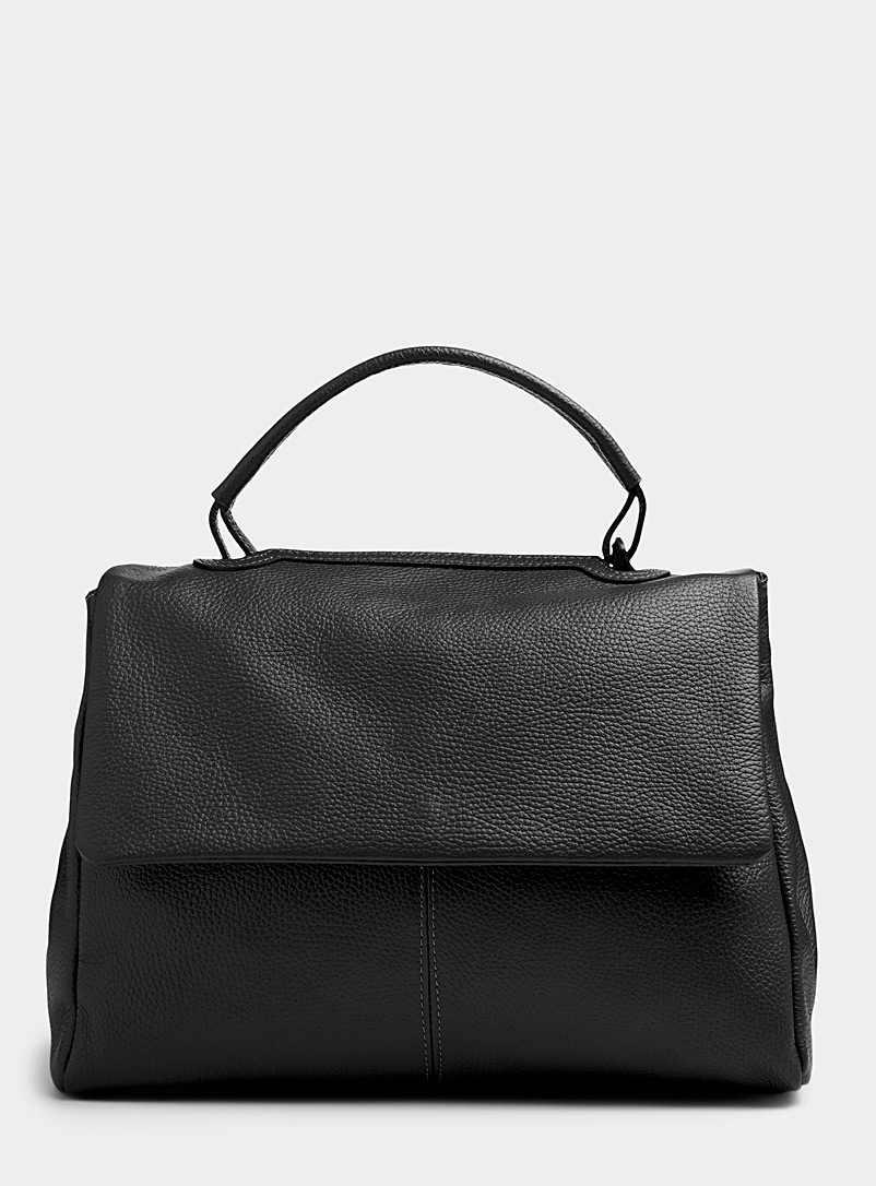 Simons Black Grained leather flap work tote for women