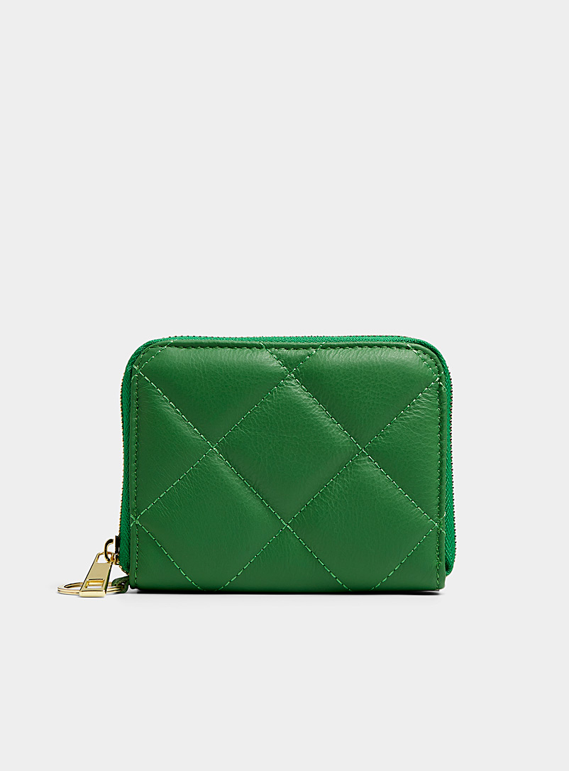 Simons Green Small topstitched check leather wallet for women