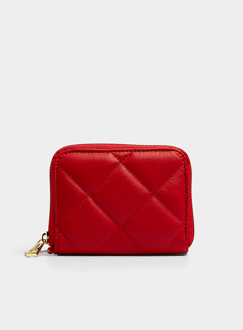 Simons Red Topstitched check leather wallet for women