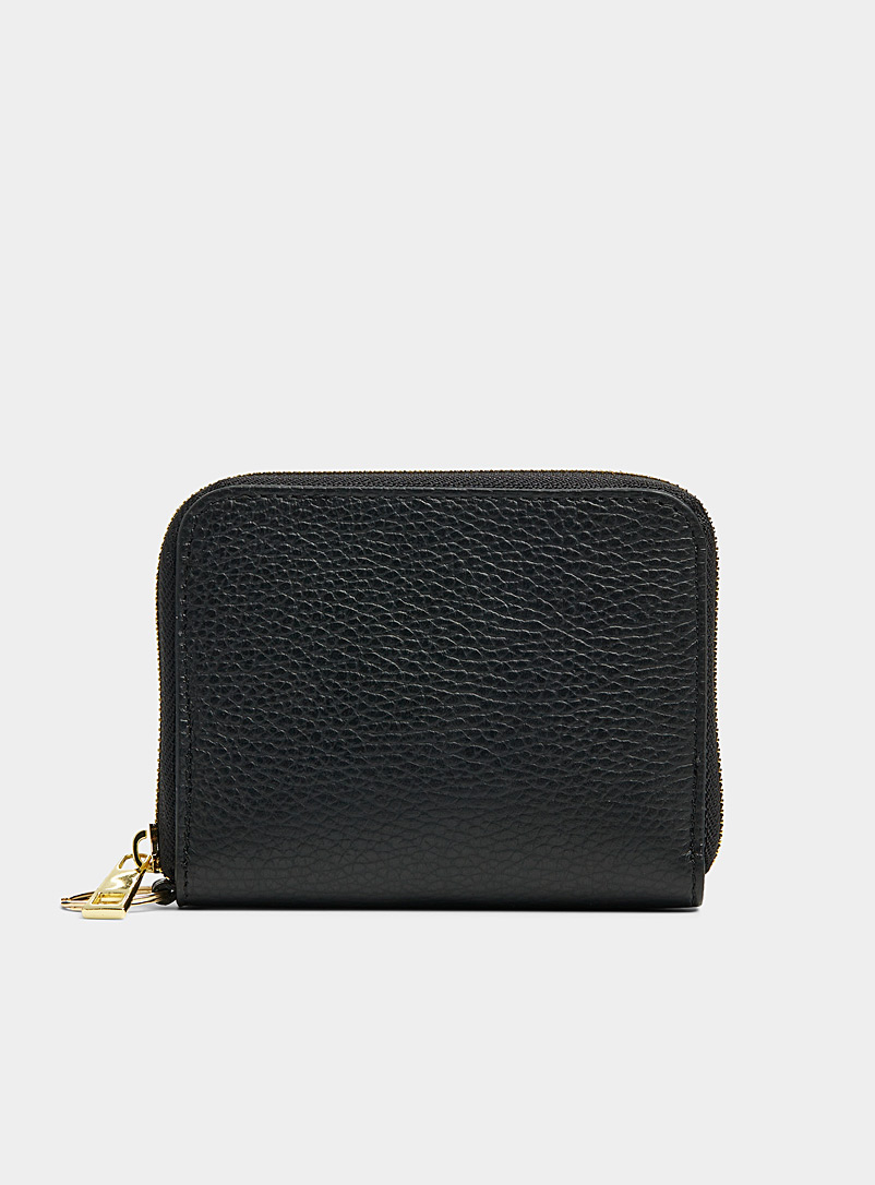 Simons Black Small minimalist pebbled leather wallet Exclusive collection from Italy for women