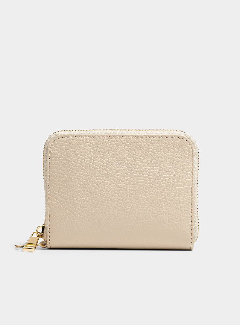 Simons: Le petit portefeuille cuir grenu minimaliste Collection exclusive d'Italie Ivoire blanc os pour femme