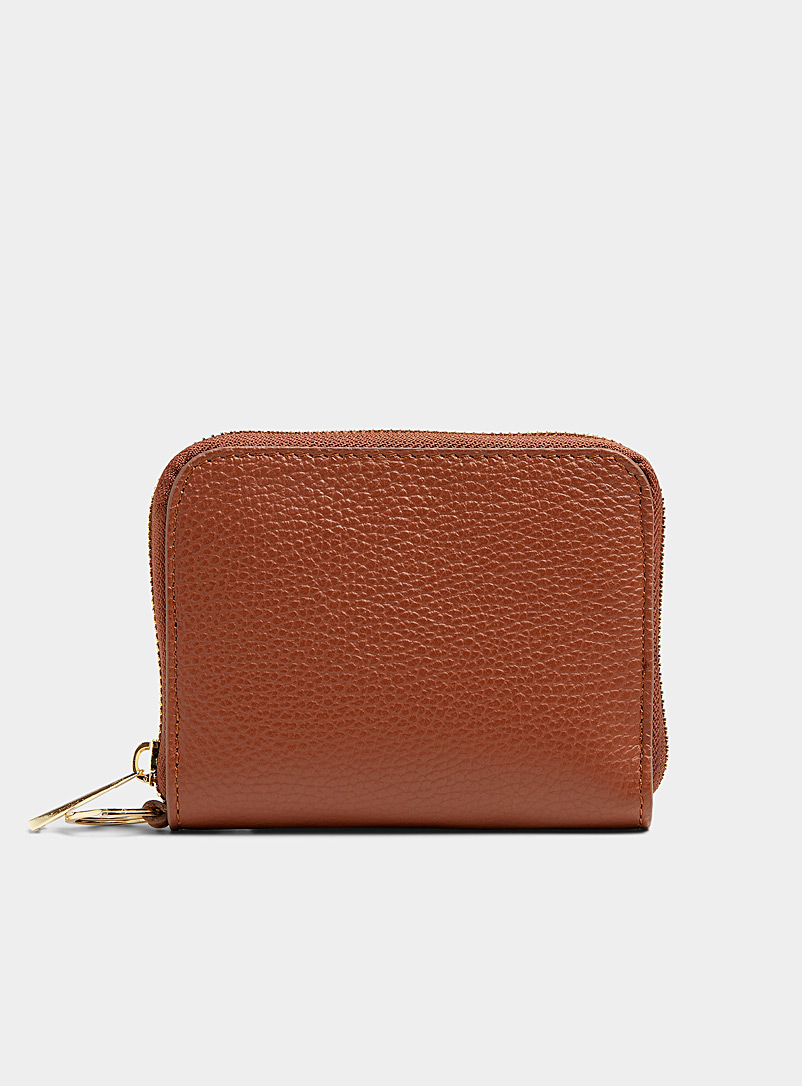 Simons Medium Brown Small minimalist pebbled leather wallet Exclusive collection from Italy for women