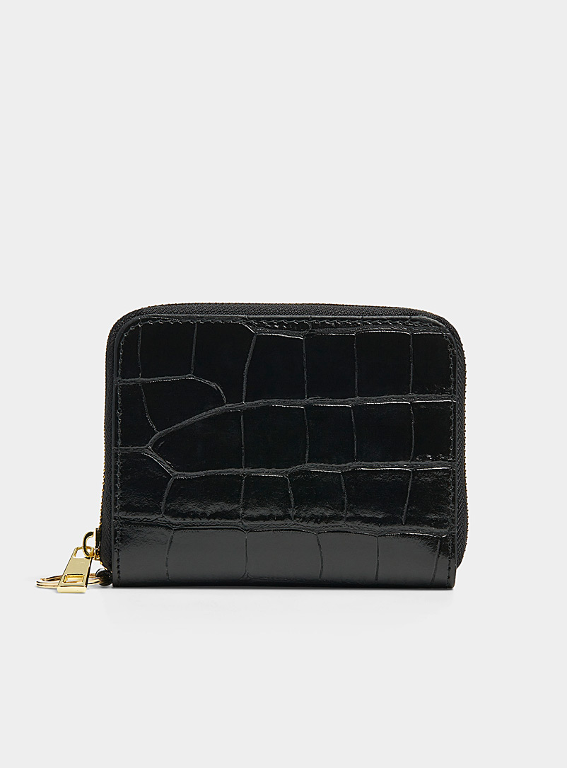 Simons Black Small shiny croc wallet for women