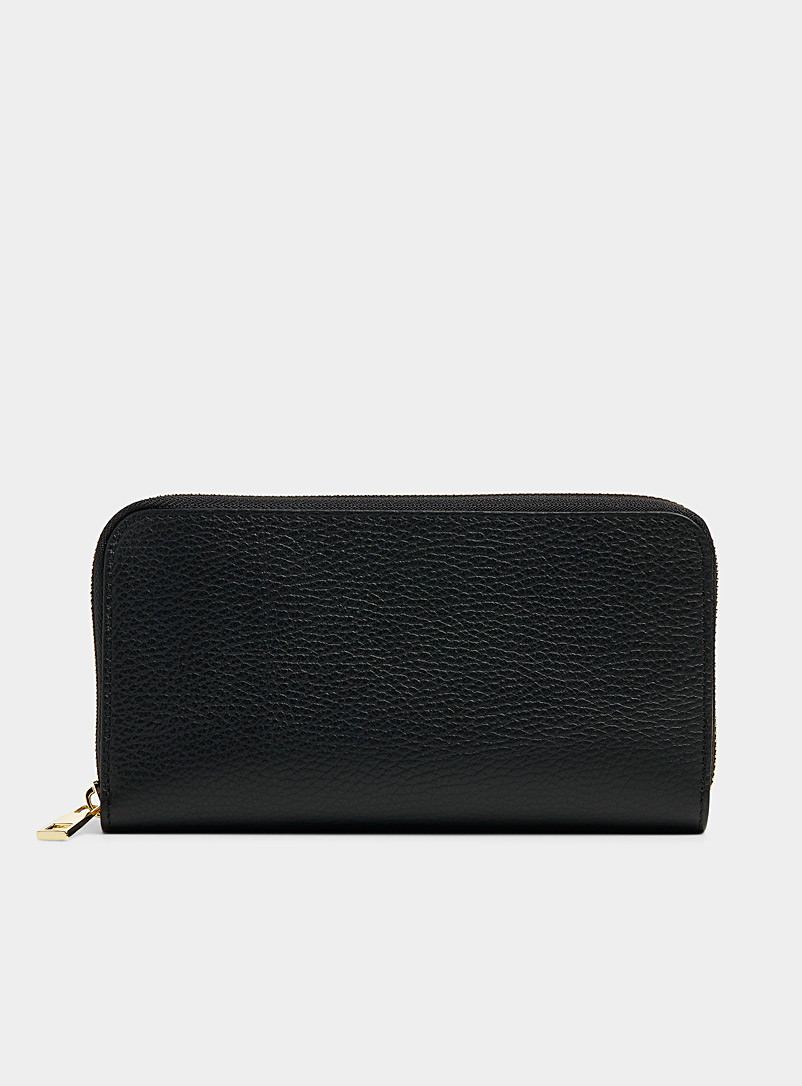 Simons: Le portefeuille cuir grenu minimaliste Collection exclusive d'Italie Noir pour femme