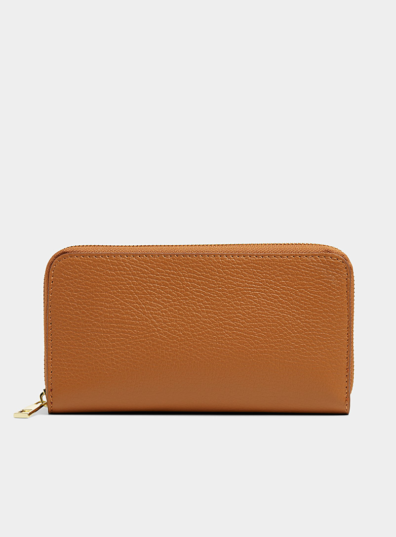 Simons: Le portefeuille cuir grenu minimaliste Collection exclusive d'Italie Tan beige fauve pour femme