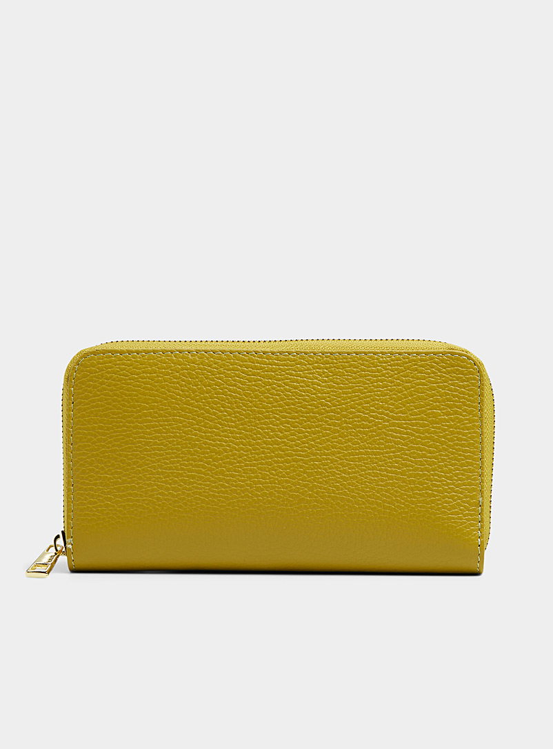 Simons Lime Green Pebbled leather minimalist wallet for women
