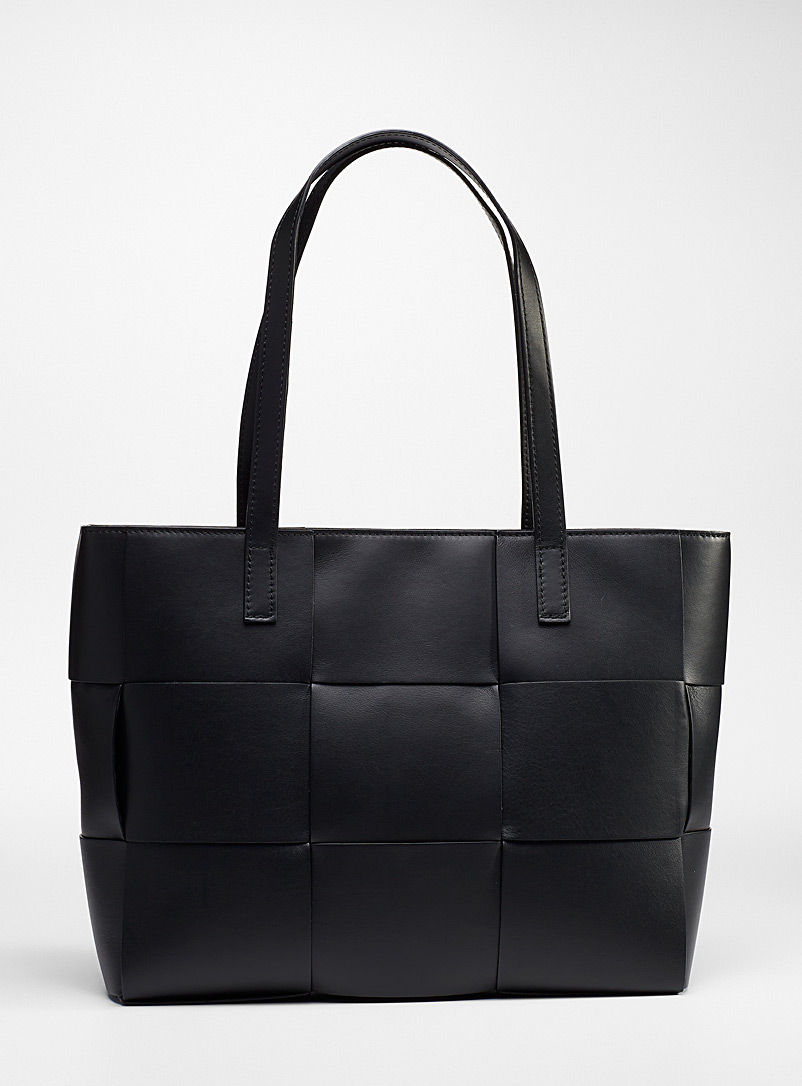 Simons Black Braided leather tote for women