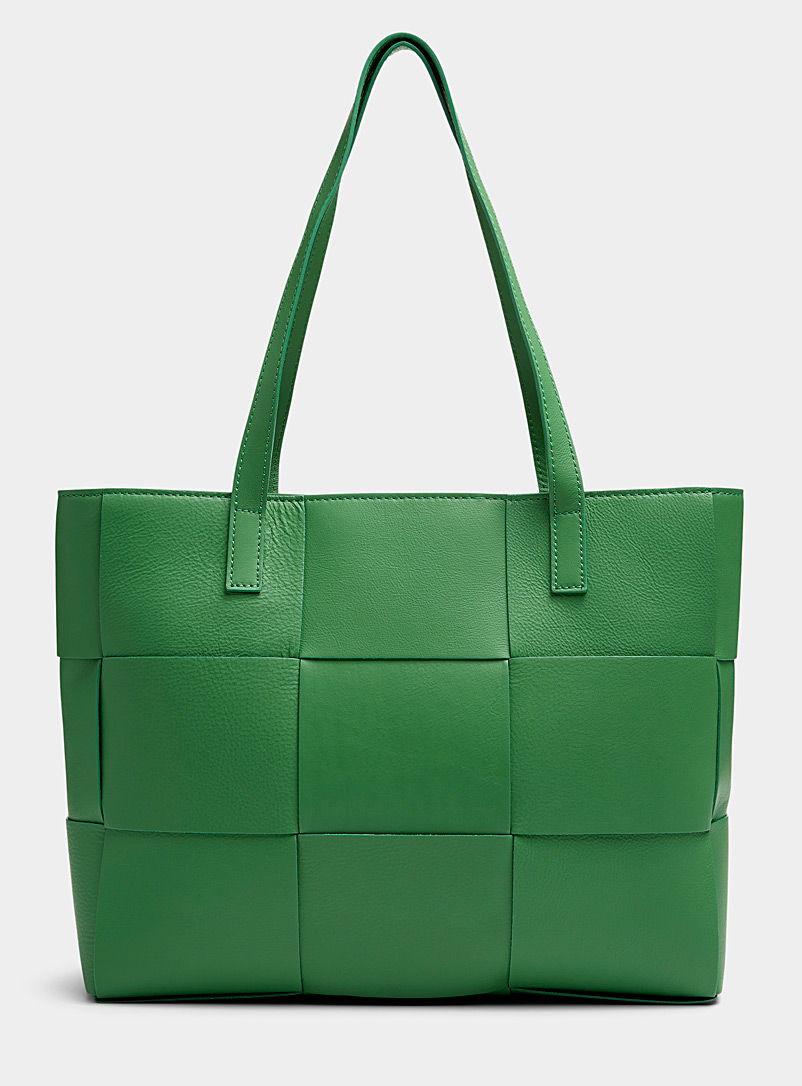 Simons Green Braided leather tote for women