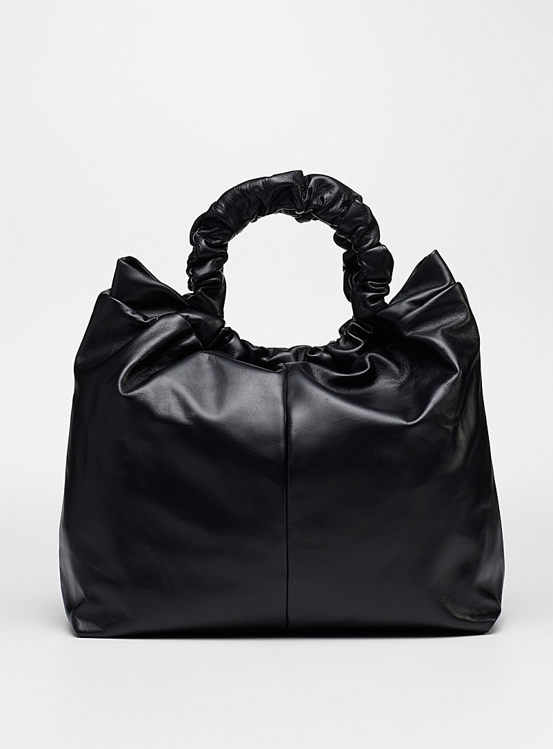 Simons Black Gathered handle leather tote for women
